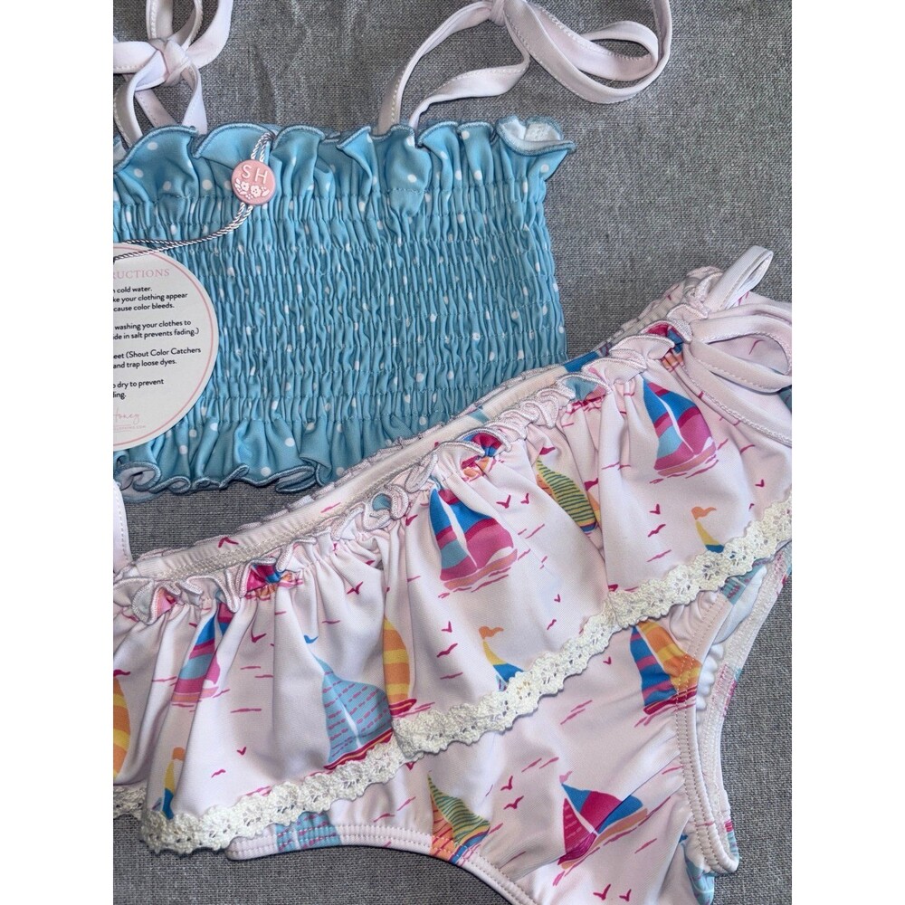 SweetHoney swim two piece smocked sailboat 2T